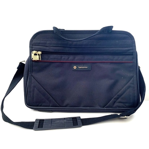 Samsonite Laptop Soft Shell Navy Blue Computer Briefcase Carry On Carrying Bag - Picture 1 of 11